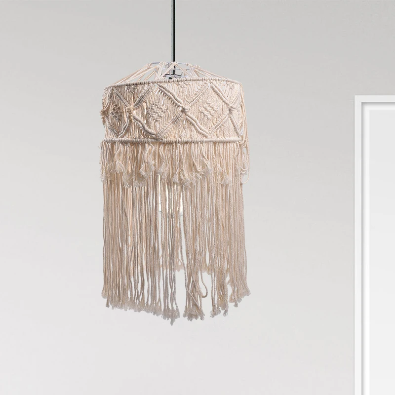 Elegant Macrame Material Handmade Woven Lampshade Vintage Boho Hanging Lamp Shades Cover For Home Decoration Pendant Light