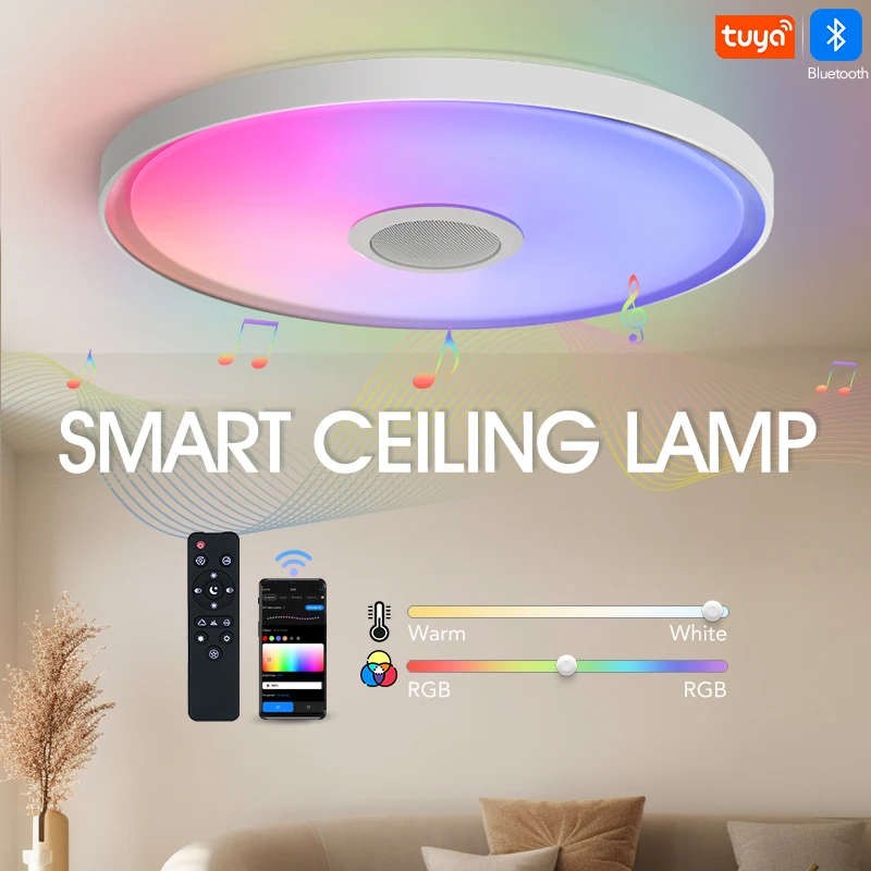 220V Tuya Smart Ceiling Light Modern White Iron Body Home Smart Lamps Bluetooth Sound Play CCT Bedroom Living Room DIY Features