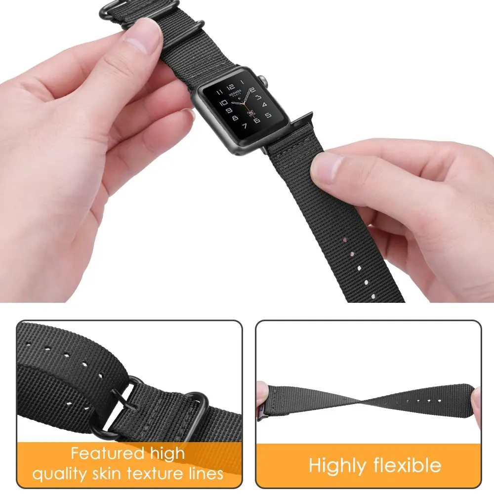  Ремешок нейлоновый спортивный для Apple Watch регулируемый браслет iWatch 38 40 42 44 мм в