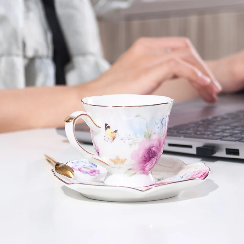 Nice british coffee cups with gold rim fine bone china coffee tea cup and saucer set