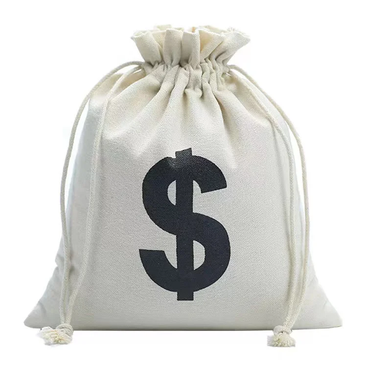 Recycled Custom logo print small canvas cotton drawstring bag duffle bags for gifts