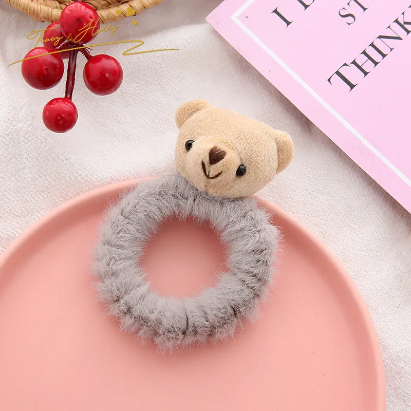Tracy & Herry Winter warm bear Hair Rope Fuzzy Furry Elastic Dolls girls Head Rope Girls plush hair scrunchies