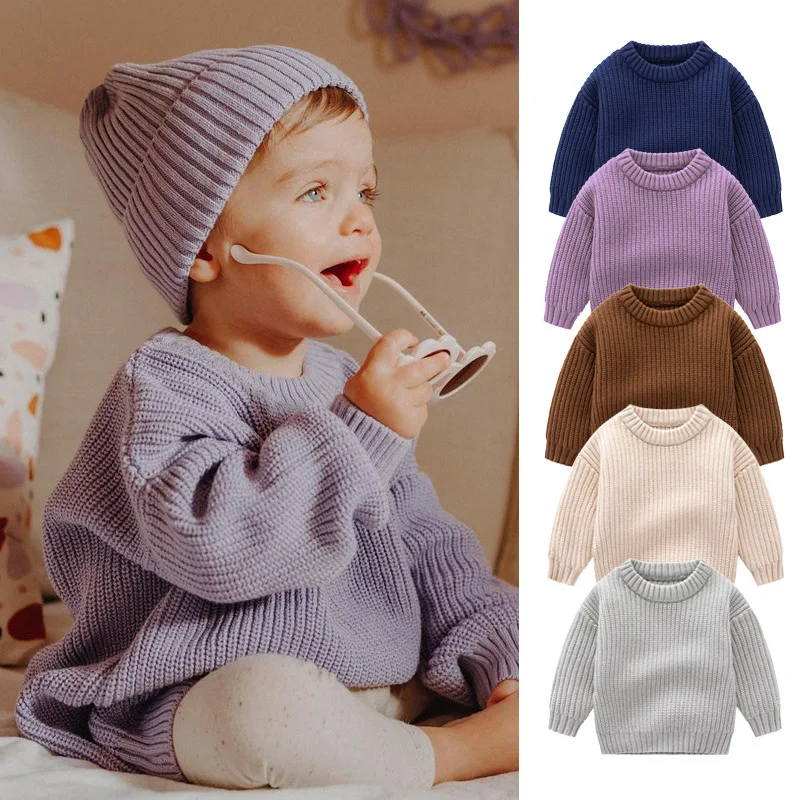 Hot Sale Wholesale Newborn Kids Clothes Thick Knit Style High Quality Winter Baby Sweater Shirts Solid Baby Knitwear