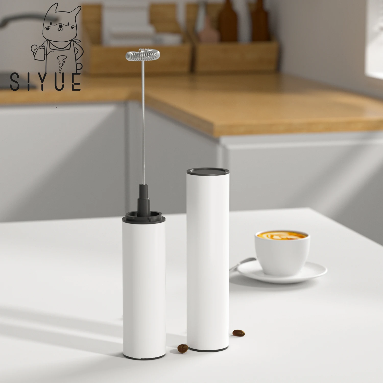 SIYUE Custom Printing Accepted Portable Electric SUS304 Frother Tool Handheld Milk Frother Flexibld Replacement Mixing Head 9166