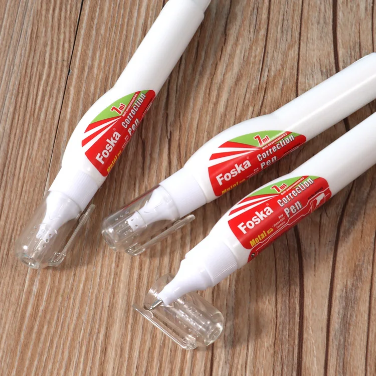 Foska High Quality nice price quick dry office school supplies Liquid Correction with Pen Shape Fluid Corrector for Student
