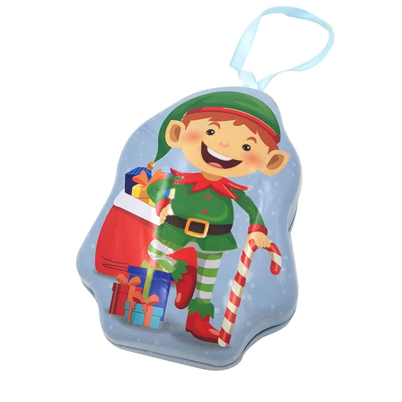 Christmas Boy Shaped Tin Box Container Customized Printing Metal Packaging Box with Ribbon for Candy Gift
