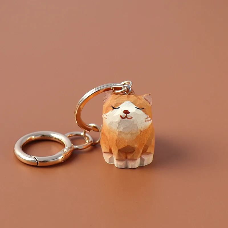 Carved Orange Cat Keychain Cat Hanging Cute Puppy Dog Pendant