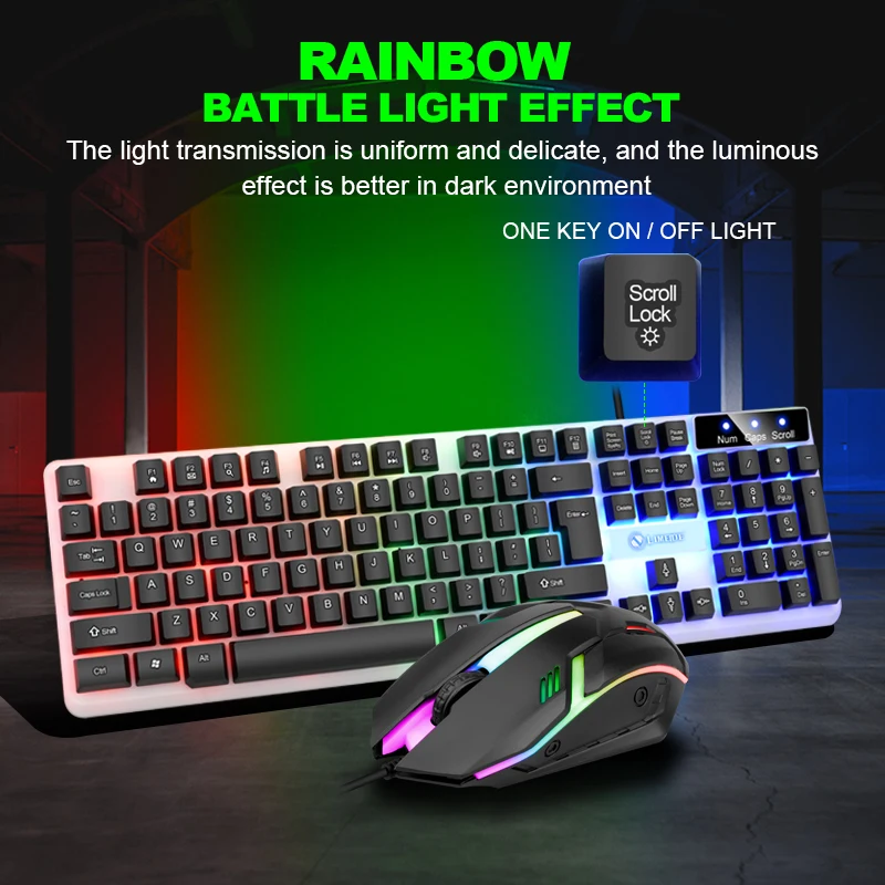 Проводная usb-клавиатура с подсветкой компьютерная Механическая сенсорная клавиатура Игровая мышь для дома
