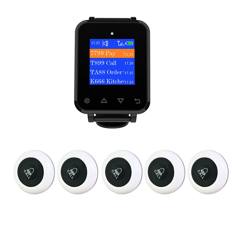 Artom restaurant caller system wireless with 10 waterproof call button and waterproof watch set in English and Russian
