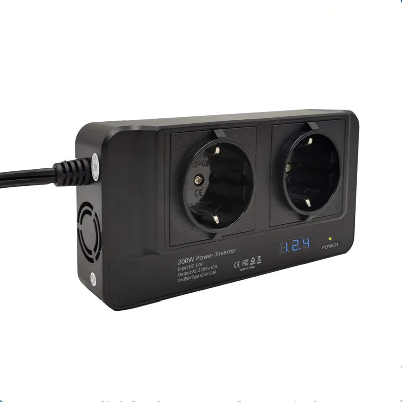 Car Power Inverter 200W Home DC 12V To AC 220V Support USB 2.4 Type-C 3.0 Charging