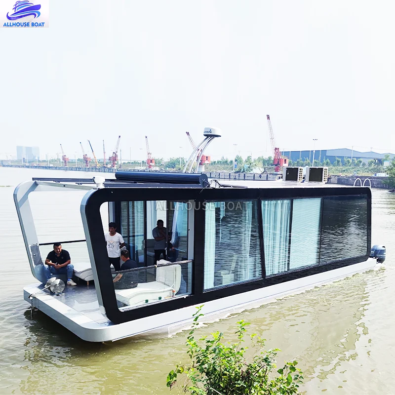 Customizable Luxury Aluminum Floating Entertainment Houseboat Yacht or Pontoon Boat with Outboard Engine