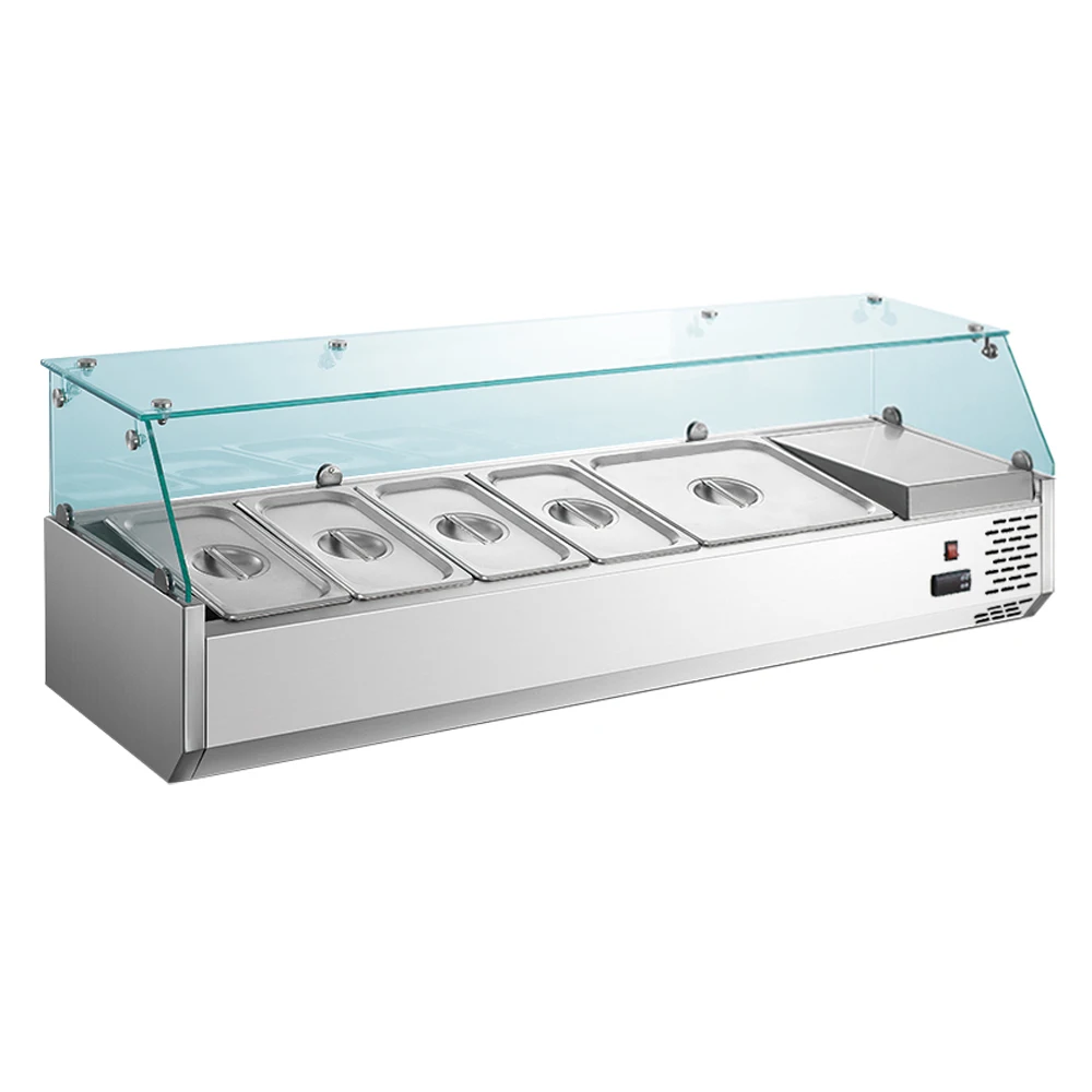 GN1/3 2m 9Pans Bar Counter Restaurant Commercial Table Counter Top Salad Display Refrigerator