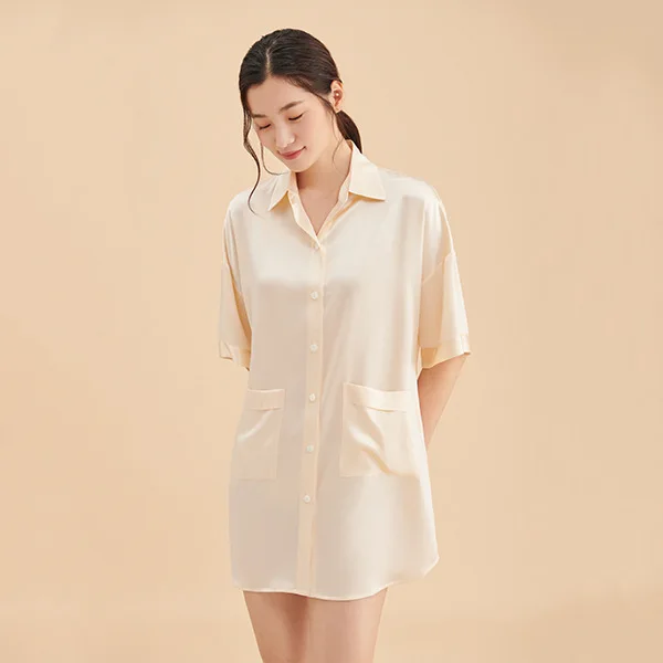 Premium sense shirt pajamas ladies summer new sexy comfortable nightgown short-sleeved home wear womens silk pajamas
