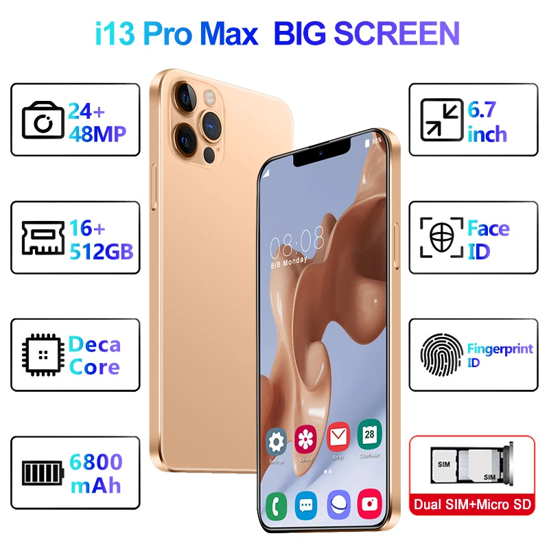 Смартфон i13 Pro Max 6 7 дюйма 16 + 512 ГБ