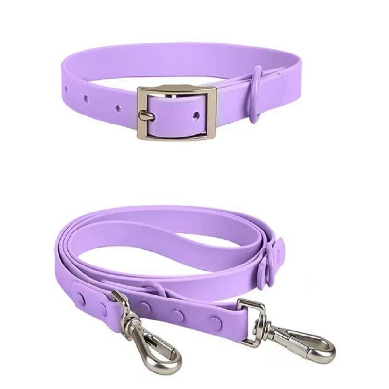 Ready to Ship Luxury Waterproof PVC Pet Collar Leash Set Adjustable Harness Pure color Pet Accessories