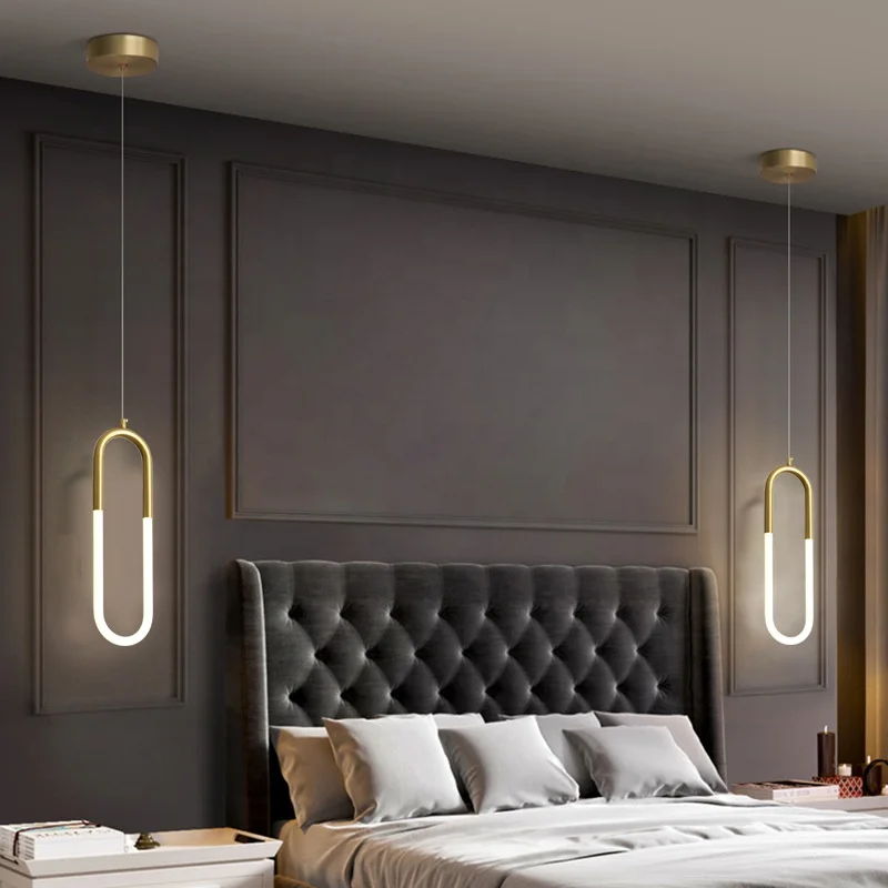 Nordic U Shape Led Lamp Modern Gold Pendant Light Bedroom Dining Room Bar Pendant Light Chandelier