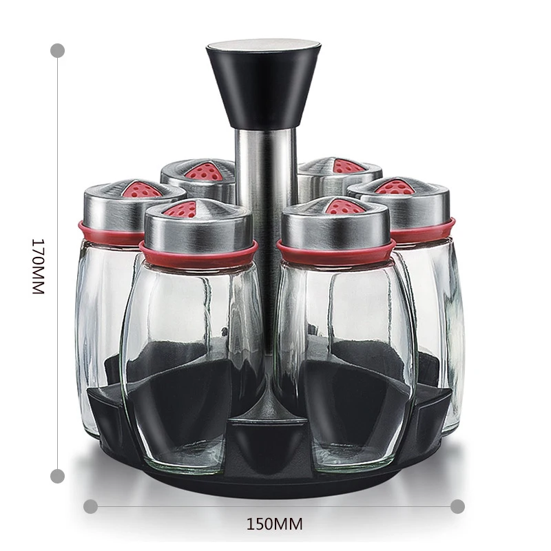 Round Glass Spice Jar Carousel Rotatable Set Spice Rack RotatingTransparent Portable Spice Bottles with Stainless Steel Lid