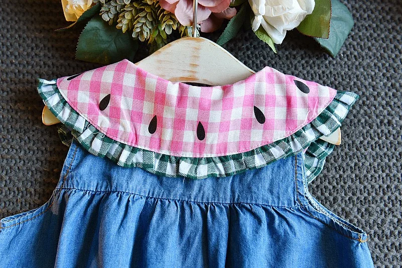 
Mudkingdom Latest Newborn Infat Sleeveless Denim Dress 100% Cotton Doll Collar Kids Girl Clothing Set Koren Outfit Wholesale 