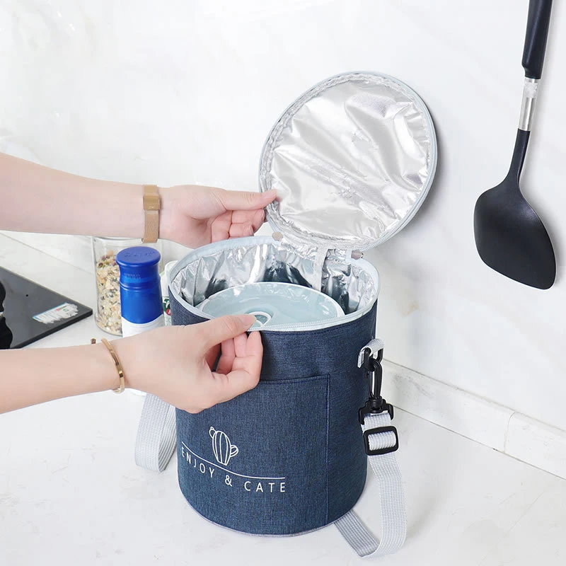 Hot Sale Portable Grey Insulated Aluminum Waterproof Food Ice Cooler Round Foil Kids For School Thermal Lunch Bag