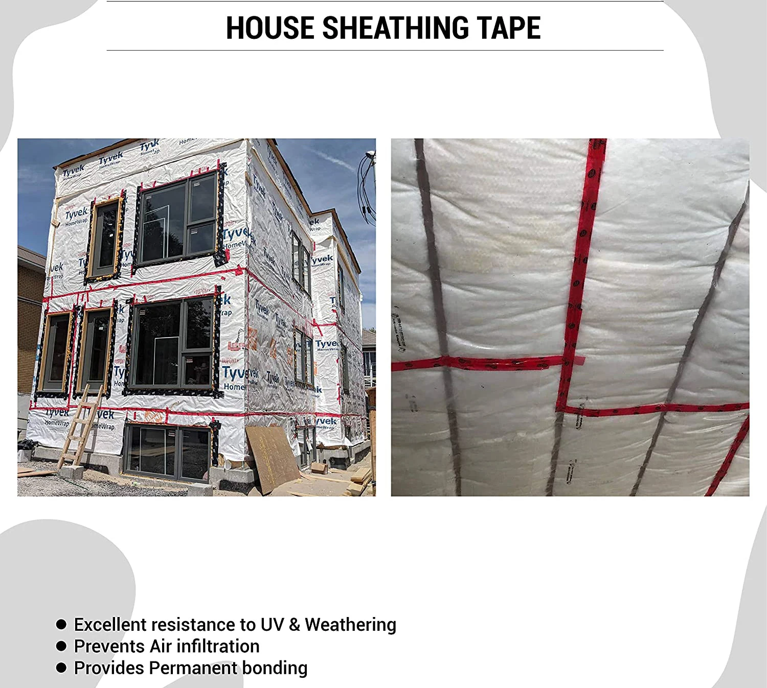 Polyethylene Materials Vapour Permeable Membrane Wall Tuck Tape Uv Resistance House Wrap