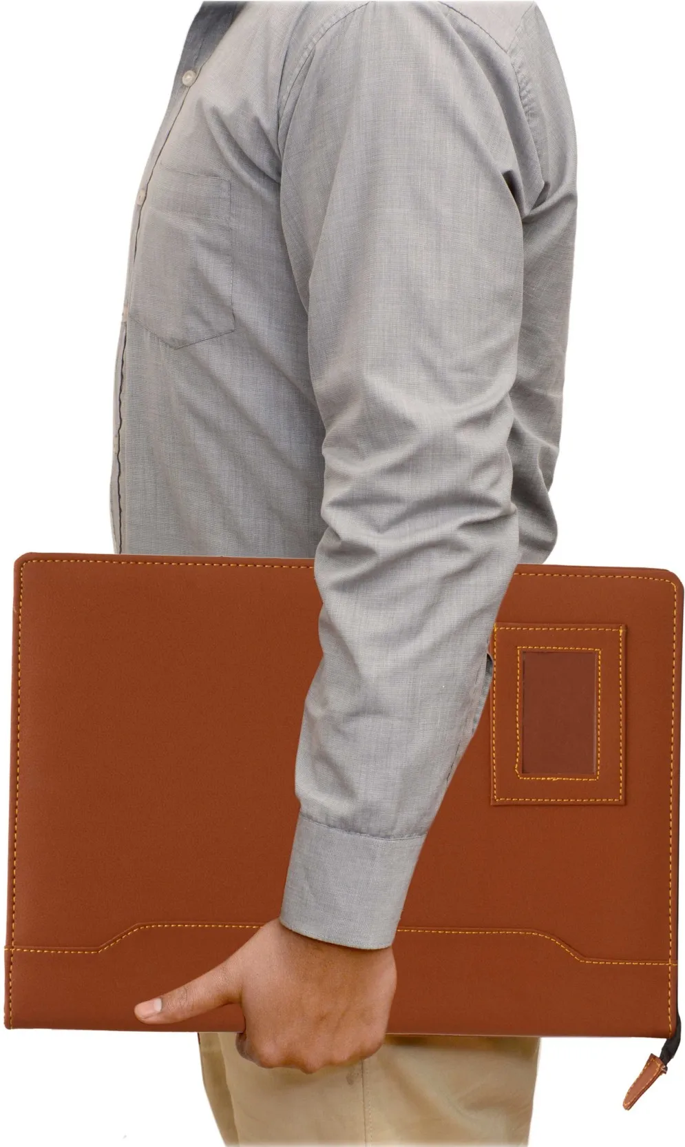 Customized logo B4 pu leather brown medical record pocket folders for office