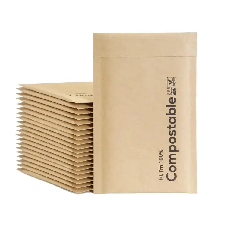 Custom 100% Compostable Padded Express Envelope Bubble Bag,brown Bubble Mailers Biodegradable Shipping Packaging Kraft Paper ISO