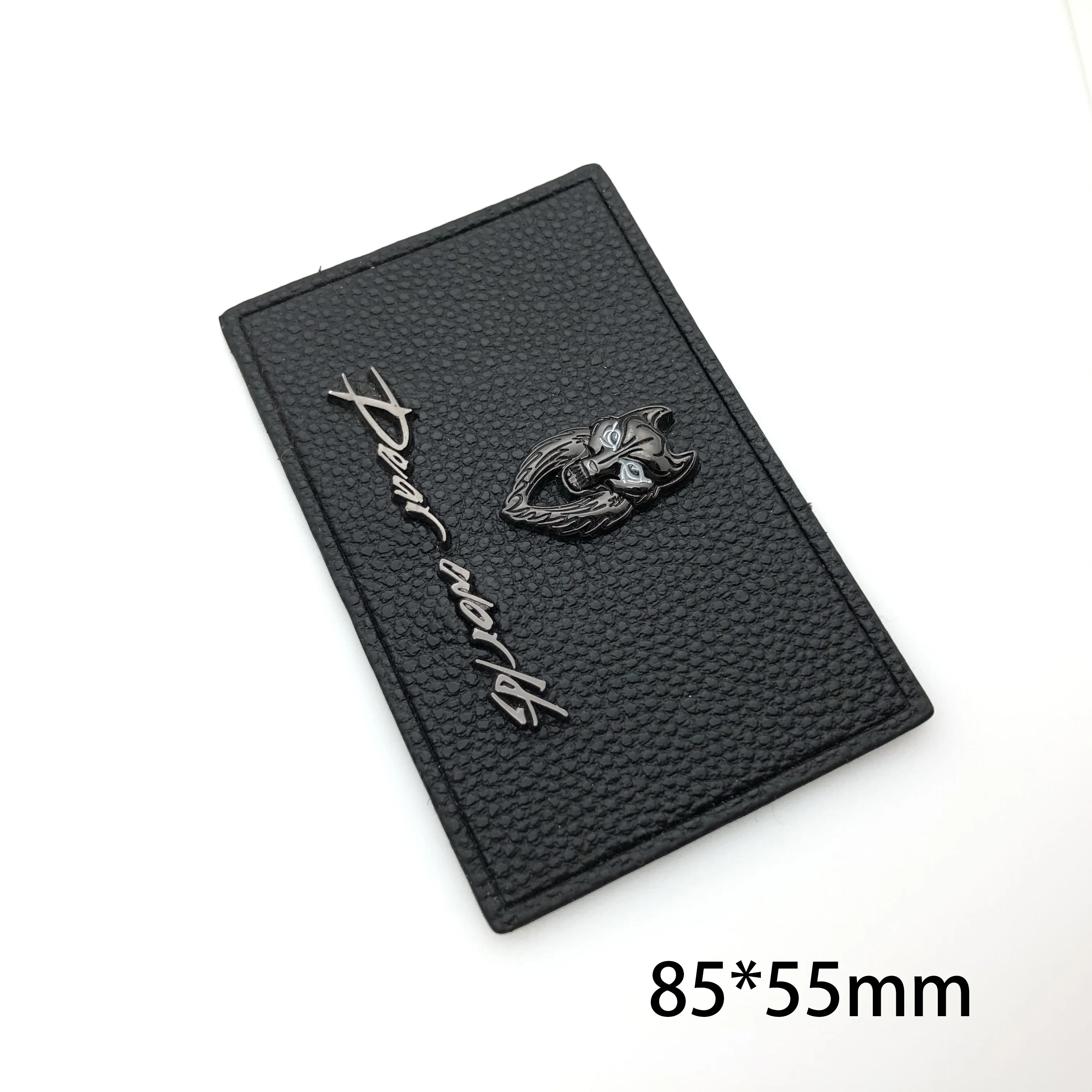 Wholesale competitive price customized brand metal logo pu leather patch & labels for denim