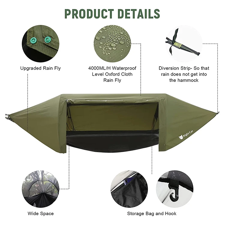 Custom Print Camouflage Two Person Portable Ultralight Camping Hammock Tree Tent Hammock With Mosquito net
