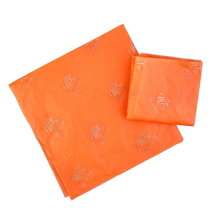 Customised silver Logo orange Packaging Paper Tissue Wrapping Paper For Products Packaging Clothes Wrap Tissue Paper