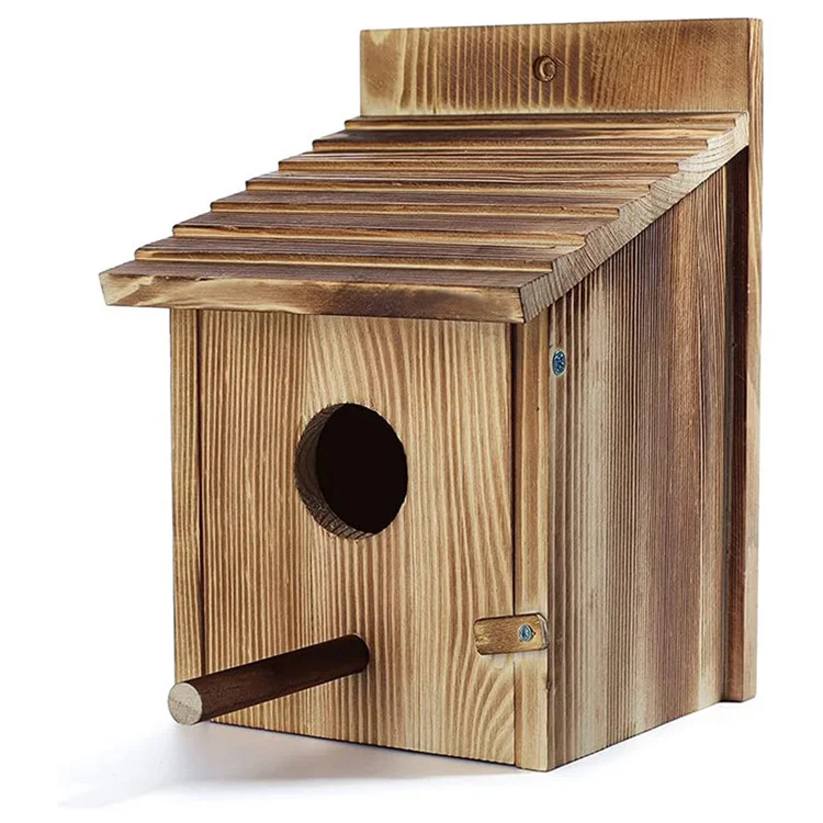 Wood Bird House for Outside with Pole,Bird House for Finch Bluebird Cardinals,Hanging Birdhouse Clearance Garden Country