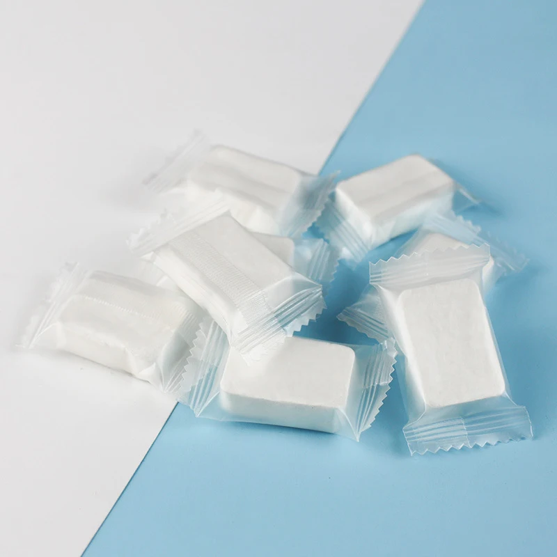 Disposable Compressed Magic Towe Portable Cotton Coin tube square Towel for Travel Home/Outdoor/Camping Free Sample Tissue