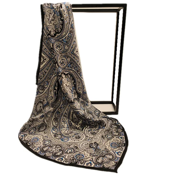 custom high quality fashion designer women printed cotton silk satin ethnic scarves & shawls