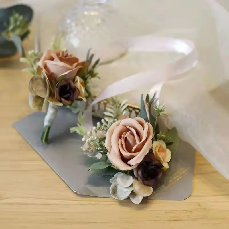 YIWAN wholesale Most popular high quality DIY dry red pink rose prom corsage mini preserved dried corsage flower wedding