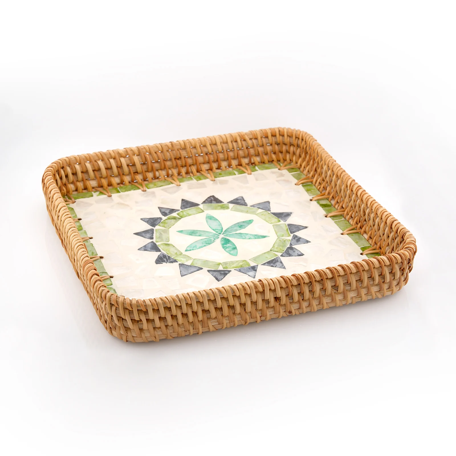 Hot Seller Product Mosaic Rattan Tray Small Square Shape Multi Color Best For Dining Table and Living Room Decoration
