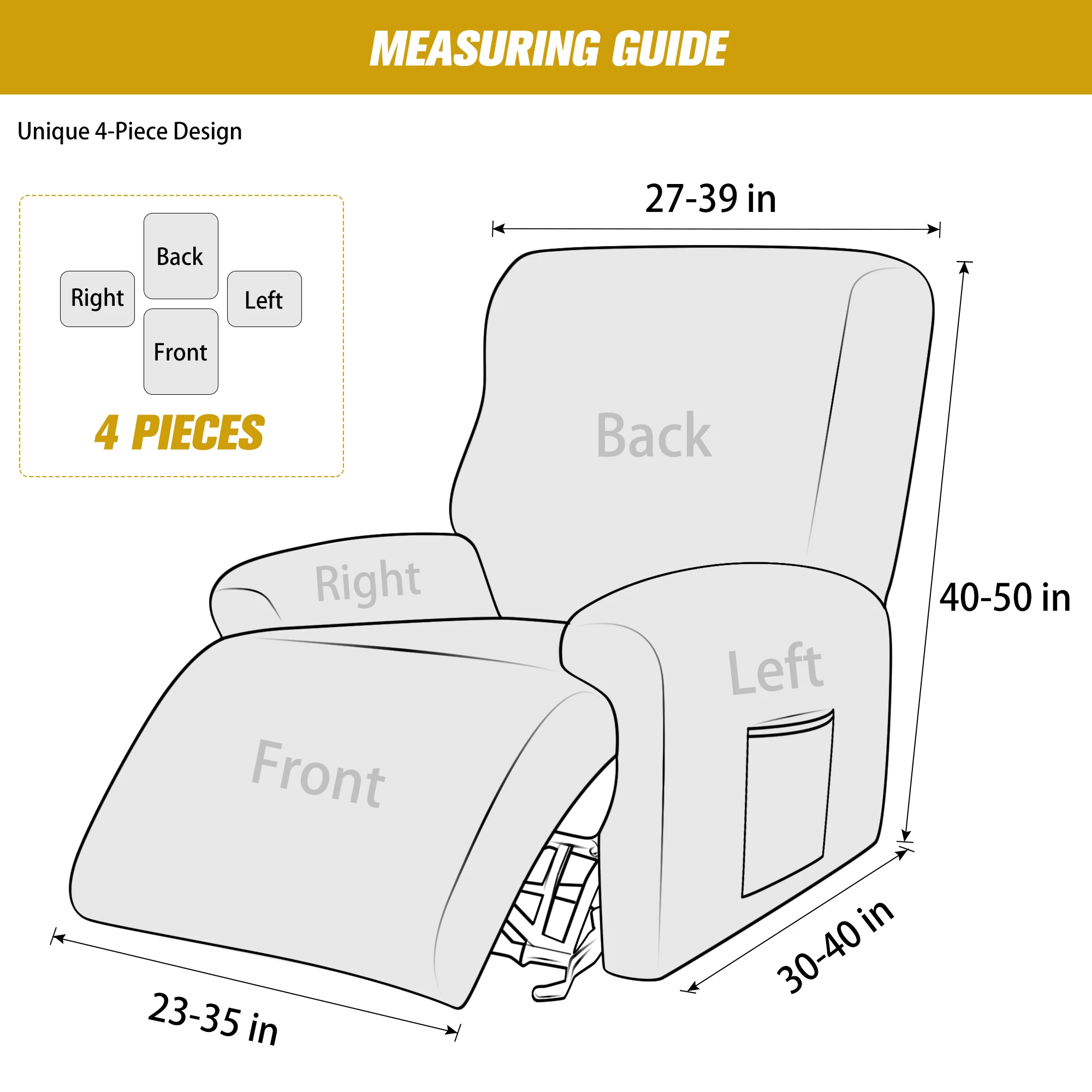 Hot Sale Velvet Plush Stretch Recliner Covers with Pockets Recliner Chair Slipcovers Furniture Cover for Recliner Couch Cover