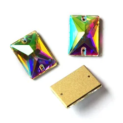 Rectangle 3250 Sew On Crystal Strass13x18mm 18x25mm DIY 2 Holes Mirror Rhinestone Glass Sewing Stone Sew Textil  Rhinestones For
