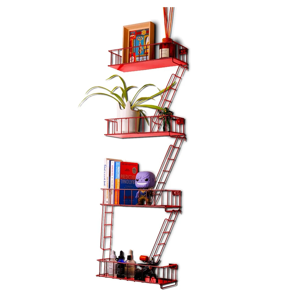 4 Tier Wall Mounted Metal Floating Display Shelves Wall Fire Escape Ladder for Home Decor