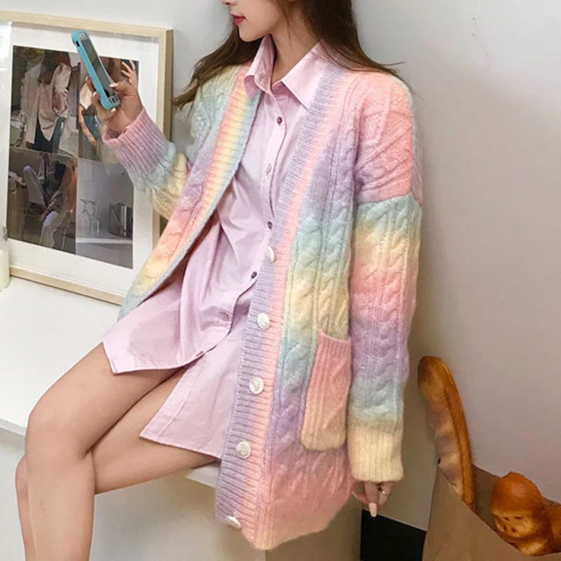 Nanteng Custom Wholesale Loose Oversized V-Neck Coat Long Clothes Knitted Women Cardigan Sweater
