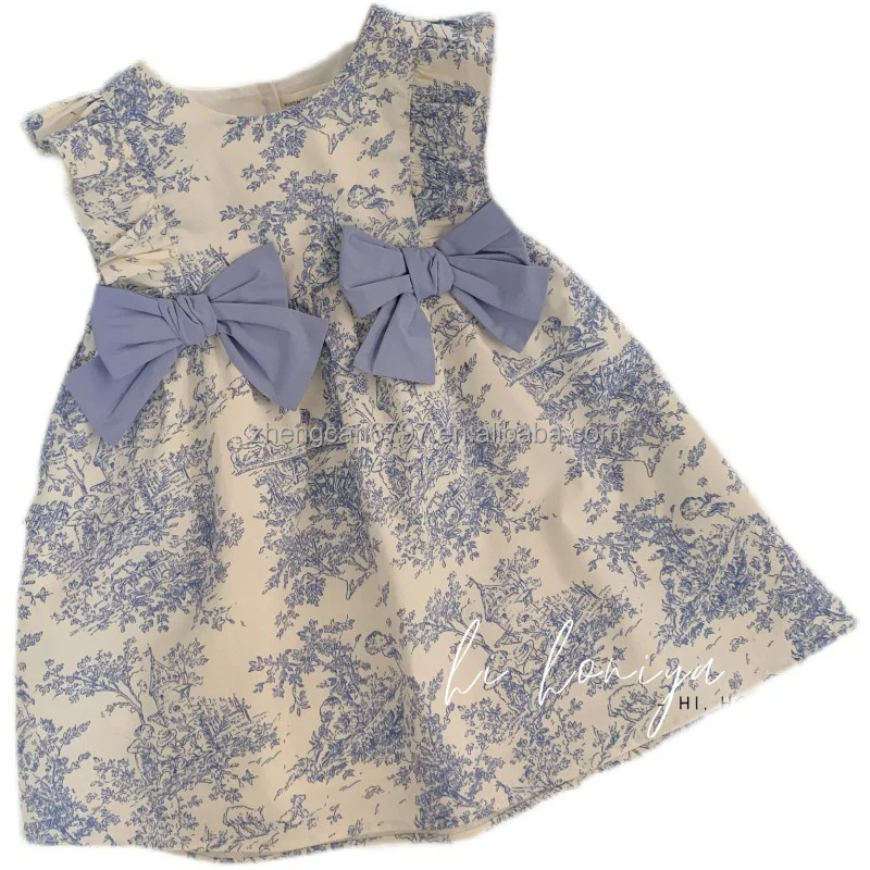 Custom Print Baby Dress Cotton Bow Tie Fly Sleeves Frocks For Teenage Girls Summer Quality Fashionable Clothes For Kids