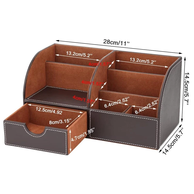 Mens Leather Desk Organizer Office Stationery Storage Box Organizer Holds Business Card Pen Pencil Mobile Phone Desk Supplies