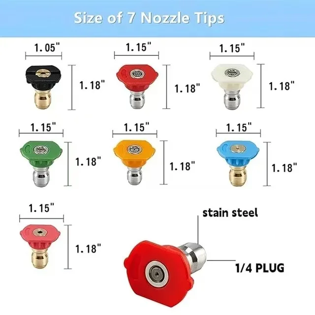 4500 PSI Set of 5 with Nozzle Holder Multiple Degrees Rinse 1/4 Quick Connect Accessories