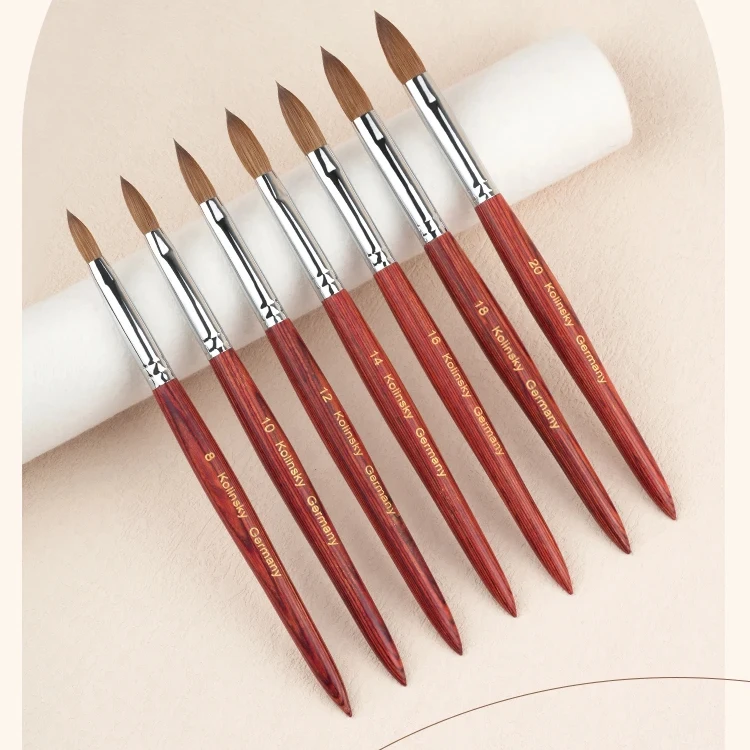 Hechunzi Round Nail Art Pen Brushes 7 Pieces Set 100% Kolinsky Hair Wooden Handle Size 8 10 12 14 16 18 20