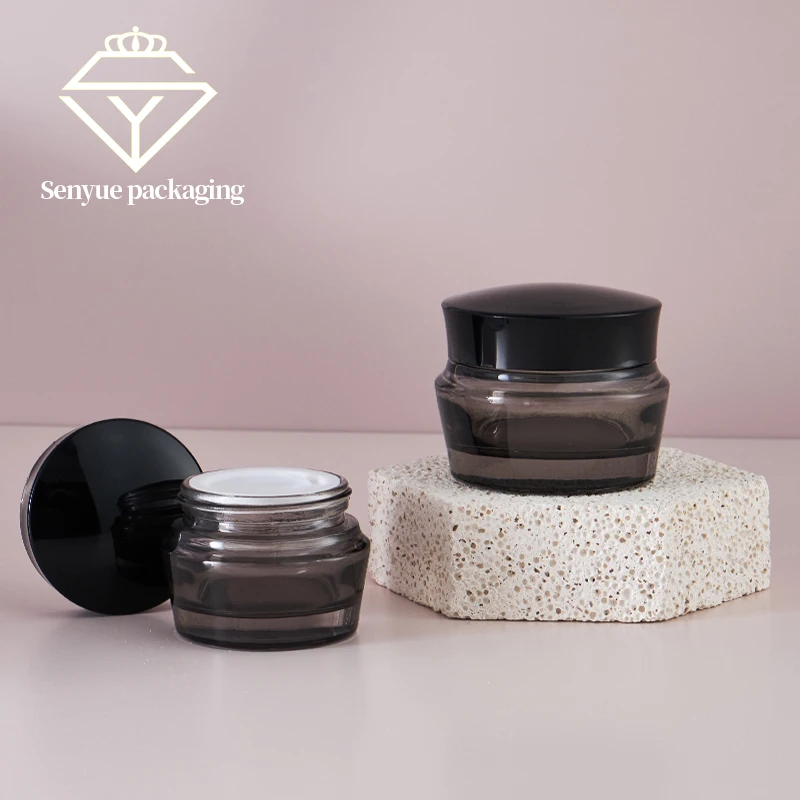 Chinese Manufacturer New Design Shape Glass Bottle And Cream Jars Empty Luxury Black Lotion Glass Bottles For Skin Care