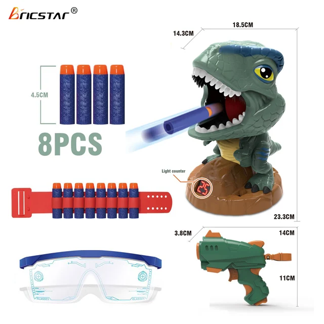 Bricstar high-quality and safe ABS material cartoon dinosaur shooting sound light foam ball guns toys