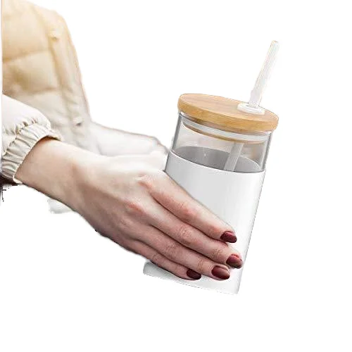 20oz Glass Tumbler with Silicone Protective Sleeve and Bamboo Lid 20oz Glass Water Bottle for Drinking for Boiling Water