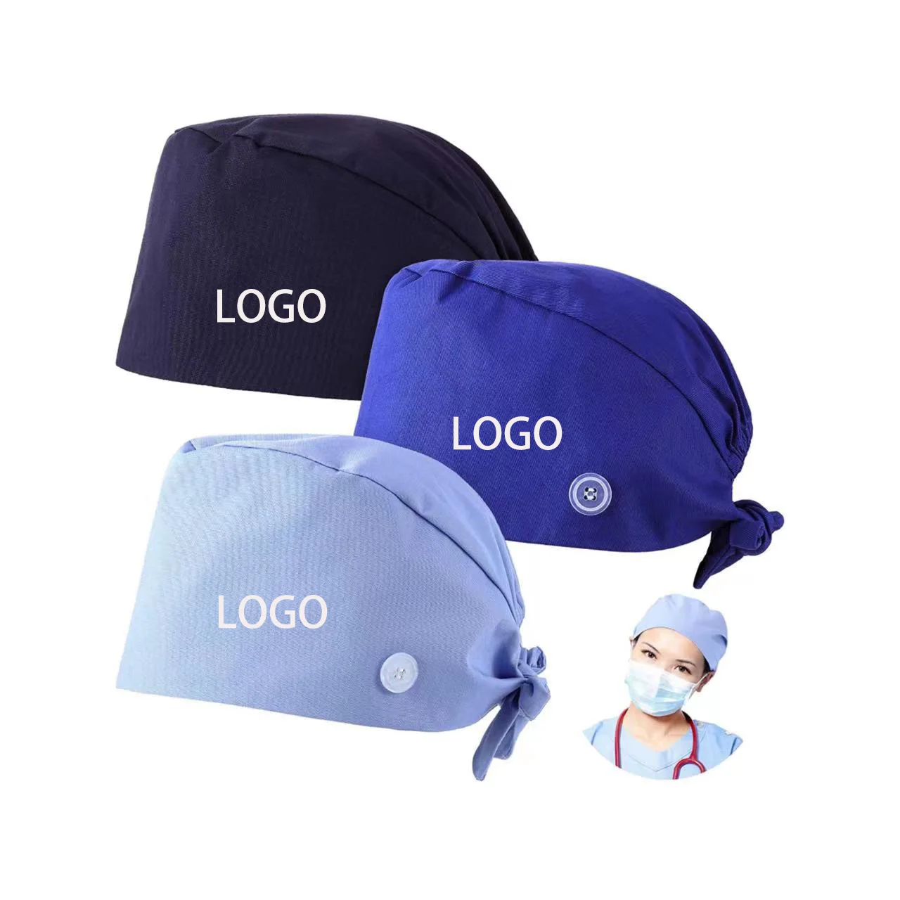 Working Caps Tie Back Scrub Nurse Caps Unisex Solid Color Scrub Caps With Logo