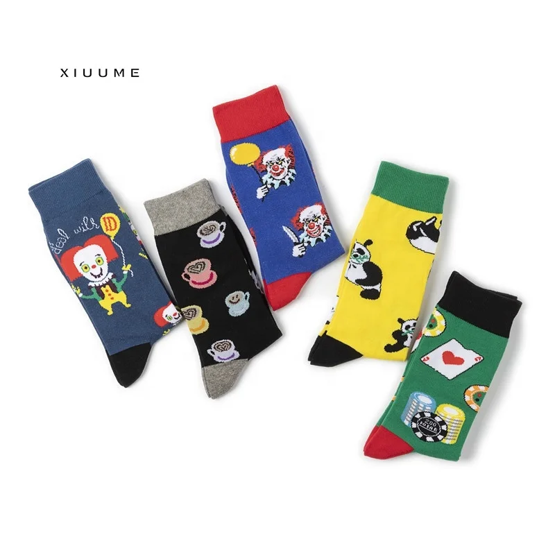 
Wholesale manufacture fashion cartoon designs cotton colorful tube happy socks men 