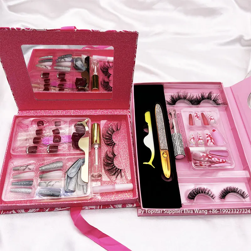 Tools set glue tweezers eyeliner pen press on nails and lashes sets packaging box artificial nails