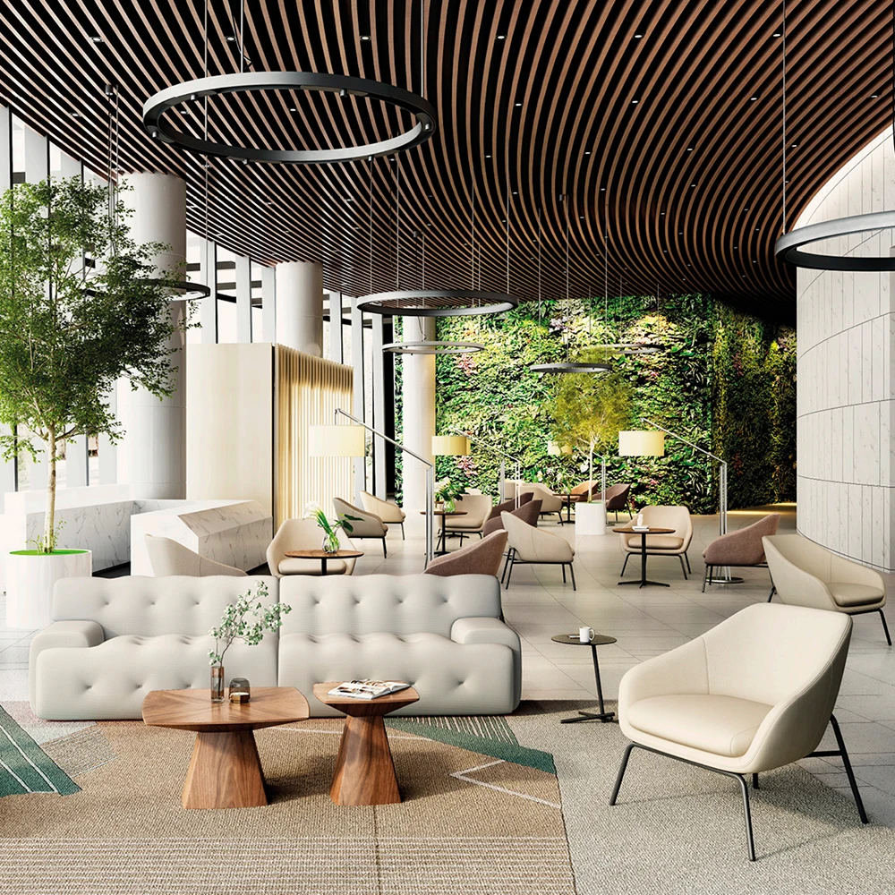 Modern Simplicity Four Seat Cloth Art Sofa Living Room Furniture Hotel Reception Sofa Fabric Sofa