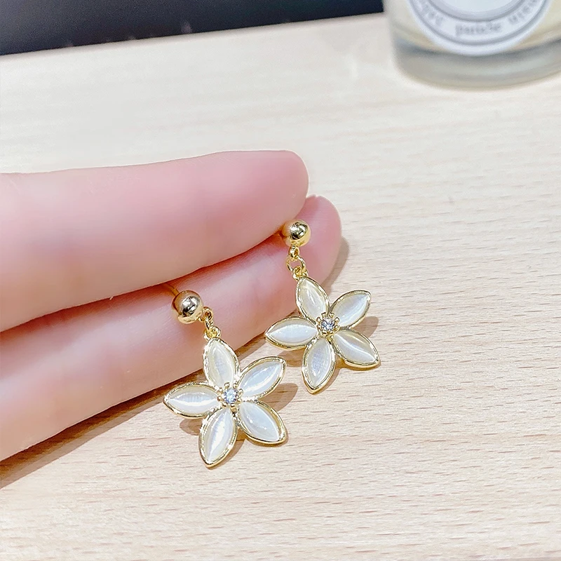  ED63407 Korean fashion cute gold plated women jewelry opal flower drop